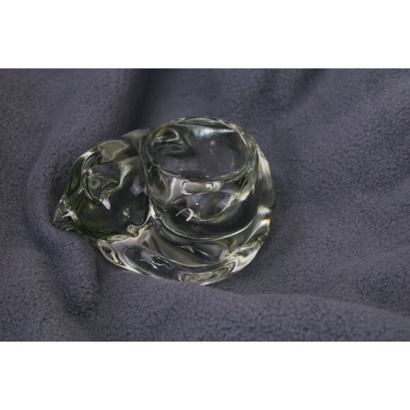 Avon Cat Votive Candle Holder Clear Glass Curled Sleeping Vintage 91292 - Picture 2 of 5